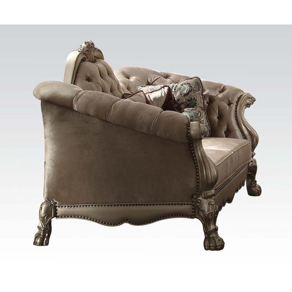 ACME Dresden Bone Velvet & Gold Patina Loveseat Model 52091 - MONAVILLA
