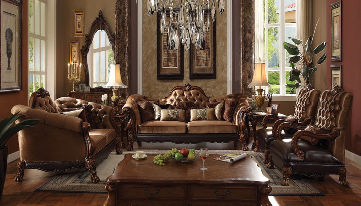 ACME Dresden Golden Brown Velvet & Cherry Oak Loveseat Model 52096 - MONAVILLA