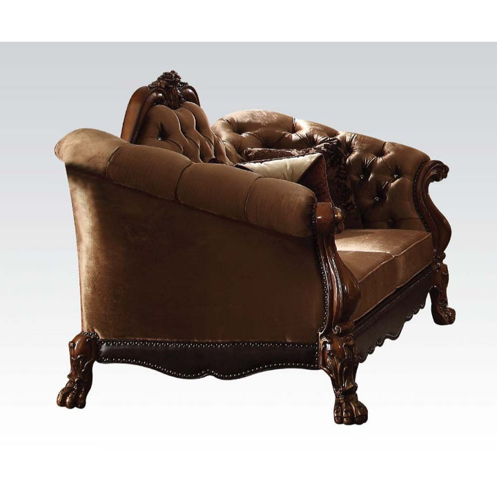 ACME Dresden Golden Brown Velvet & Cherry Oak Loveseat Model 52096 - MONAVILLA