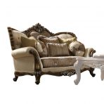 ACME Latisha Tan, Pattern Fabric & Antique Oak Loveseat Model 52116 - MONAVILLA