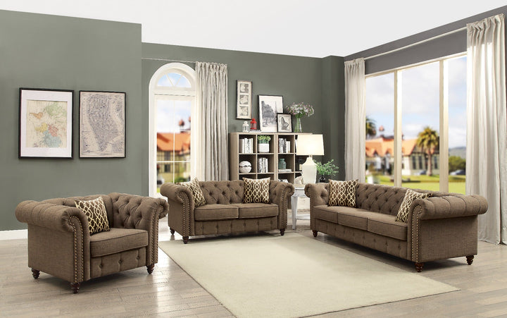 ACME Aurelia Brown Linen Loveseat Model 52426 - MONAVILLA