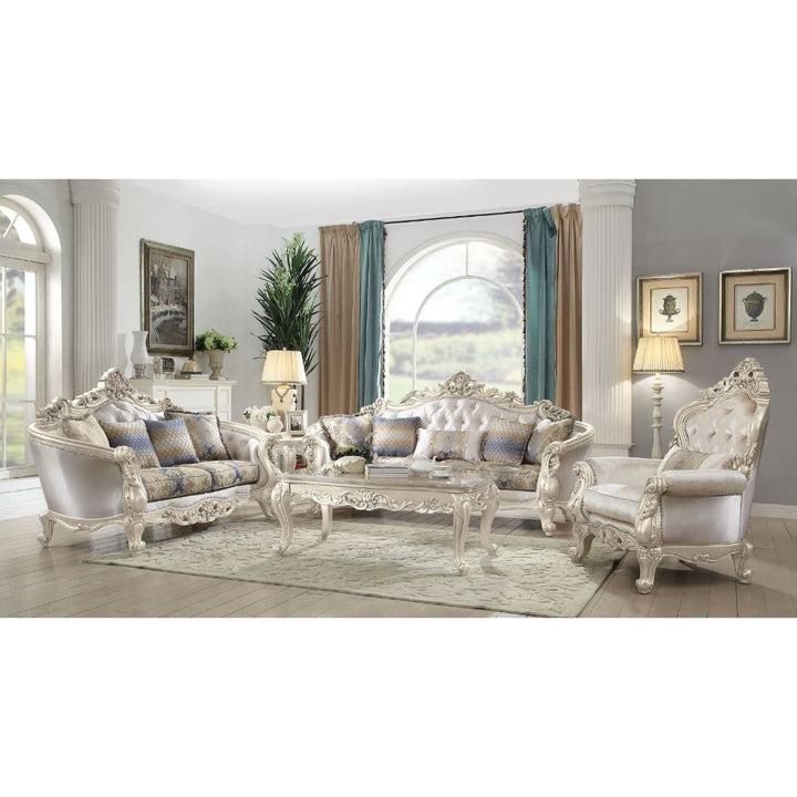 ACME Gorsedd Fabric & Antique White Loveseat Model 52441 - MONAVILLA