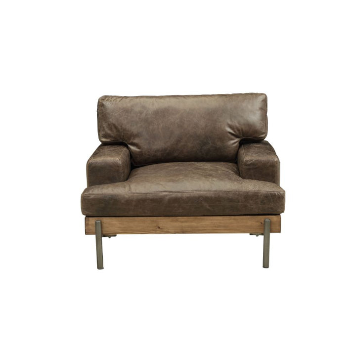 ACME Silchester Oak & Distress Chocolate Top Grain Leather Chair Model 52477 - MONAVILLA