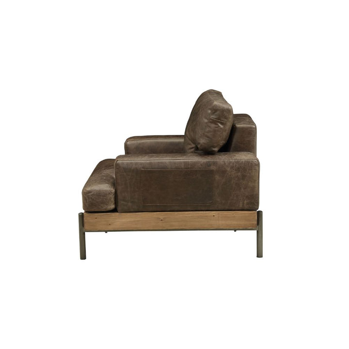 ACME Silchester Oak & Distress Chocolate Top Grain Leather Chair Model 52477 - MONAVILLA