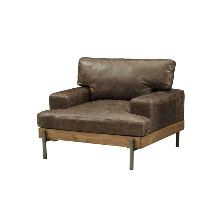 ACME Silchester Oak & Distress Chocolate Top Grain Leather Chair Model 52477 - MONAVILLA