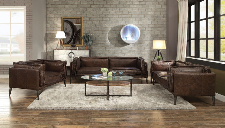 ACME Porchester Distress Chocolate Top Grain Leather Loveseat Model 52481 - MONAVILLA
