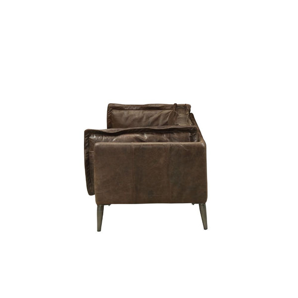 ACME Porchester Distress Chocolate Top Grain Leather Loveseat Model 52481 - MONAVILLA