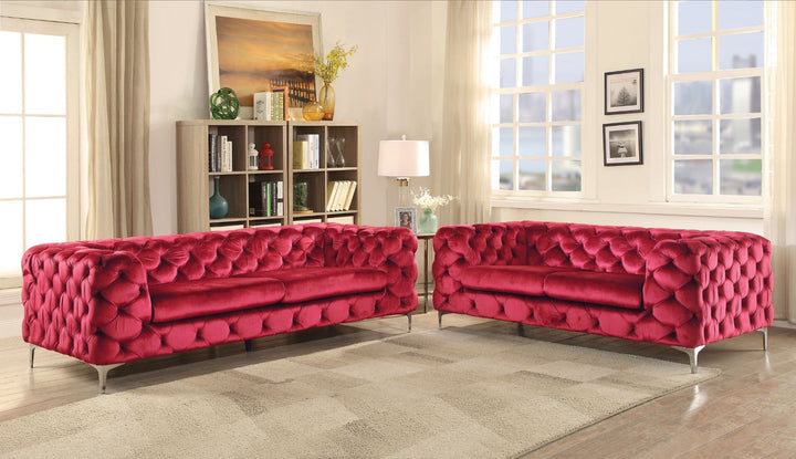 ACME Adam Red Velvet Loveseat Model 52796 - MONAVILLA