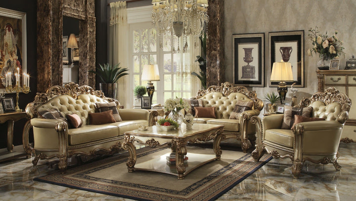 ACME Vendome Bone PU & Gold Patina Loveseat Model 53001 - MONAVILLA