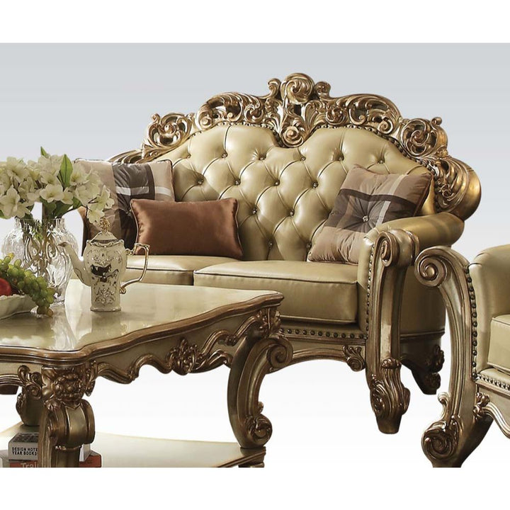 ACME Vendome Bone PU & Gold Patina Loveseat Model 53001 - MONAVILLA