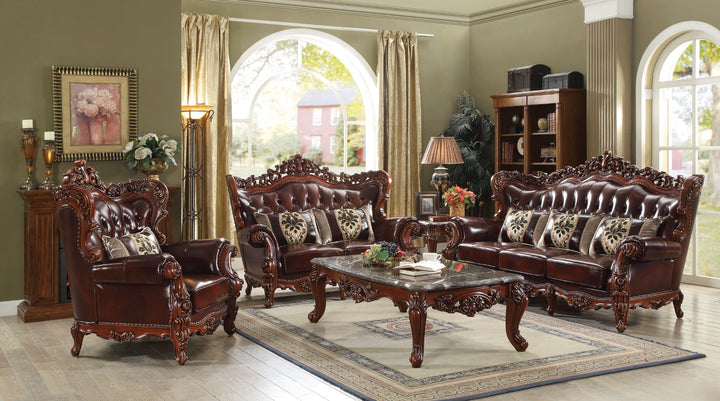 ACME Eustoma Cherry Top Grain Leather Match & Walnut Loveseat Model 53066 - MONAVILLA