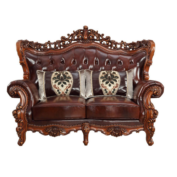 ACME Eustoma Cherry Top Grain Leather Match & Walnut Loveseat Model 53066 - MONAVILLA