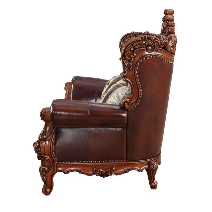 ACME Eustoma Cherry Top Grain Leather Match & Walnut Loveseat Model 53066 - MONAVILLA