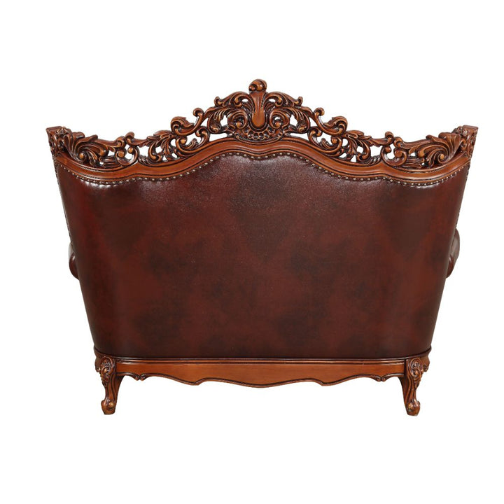 ACME Eustoma Cherry Top Grain Leather Match & Walnut Loveseat Model 53066 - MONAVILLA