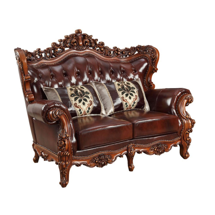 ACME Eustoma Cherry Top Grain Leather Match & Walnut Loveseat Model 53066 - MONAVILLA