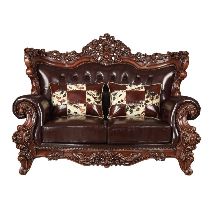 ACME Forsythia Espresso Top Grain Leather Match & Walnut Loveseat Model 53071 - MONAVILLA