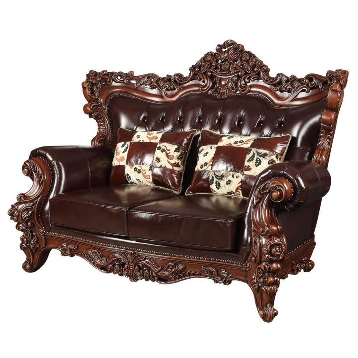 ACME Forsythia Espresso Top Grain Leather Match & Walnut Loveseat Model 53071 - MONAVILLA