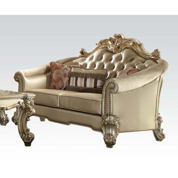 ACME Vendome II Bone PU & Gold Patina Loveseat Model 53121 - MONAVILLA