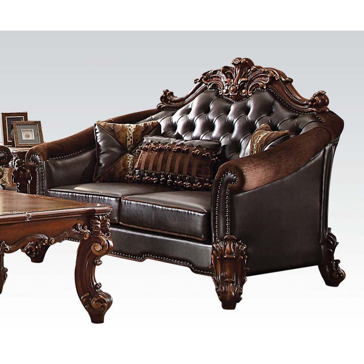 ACME Vendome II Two Tone Dark Brown PU & Cherry Loveseat Model 53131 - MONAVILLA
