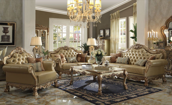 ACME Dresden Bone PU & Gold Patina Sofa Model 53160 - MONAVILLA