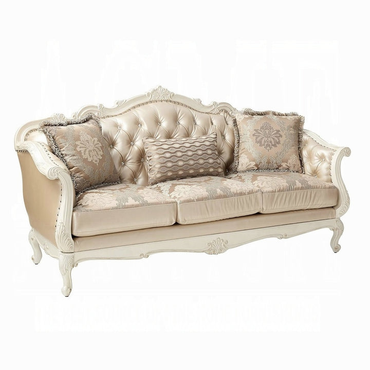 ACME Chantelle Rose Gold PU/Fabric & Pearl White Sofa Model 53540 - MONAVILLA