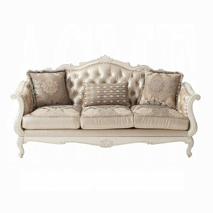ACME Chantelle Rose Gold PU/Fabric & Pearl White Sofa Model 53540 - MONAVILLA