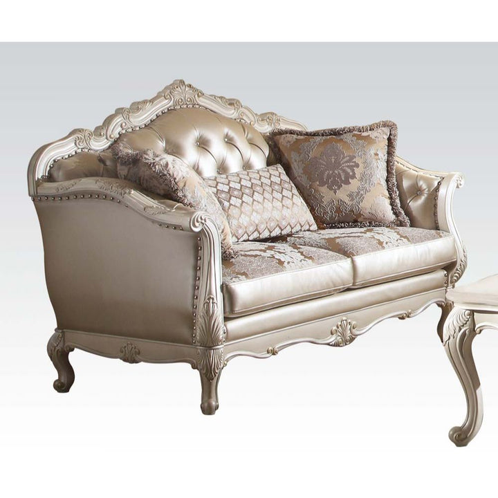 ACME Chantelle Rose Gold PU/Fabric & Pearl White Loveseat Model 53541 - MONAVILLA