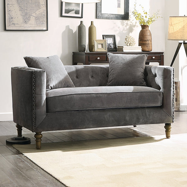 ACME Sidonia Gray Velvet Loveseat Model 53581 - MONAVILLA