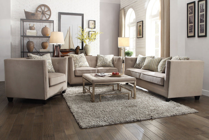 ACME Damien Fabric & Champagne Ottoman Model 81625 - MONAVILLA