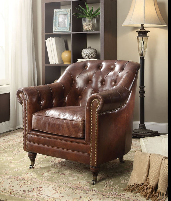 ACME Aberdeen Vintage Dark Brown Top Grain Leather Chair Model 53627 - MONAVILLA