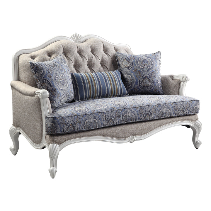 ACME Ciddrenar Fabric & White Finish Loveseat Model 54311 - MONAVILLA