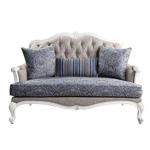 ACME Ciddrenar Fabric & White Finish Loveseat Model 54311 - MONAVILLA