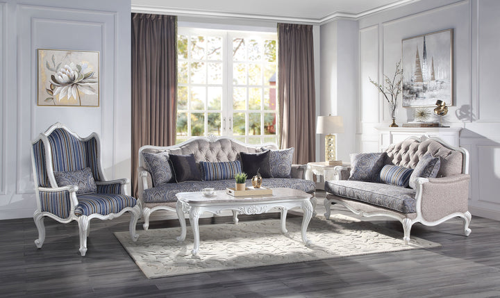 ACME Ciddrenar Fabric & White Finish Loveseat Model 54311 - MONAVILLA