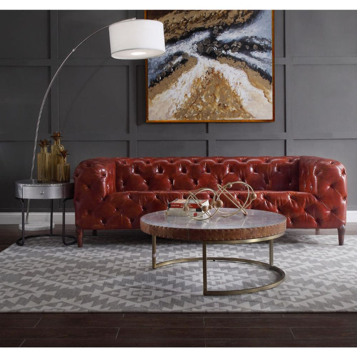 ACME Tamas Aluminum & Cocoa Top Grain Leather Coffee Table Model 84885 - MONAVILLA