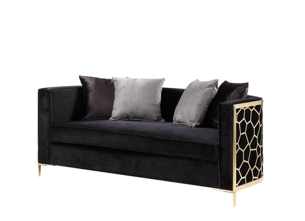 ACME Fergal Black Velvet & Gold Finish Loveseat Model 55666 - MONAVILLA
