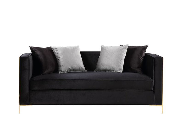 ACME Fergal Black Velvet & Gold Finish Loveseat Model 55666 - MONAVILLA