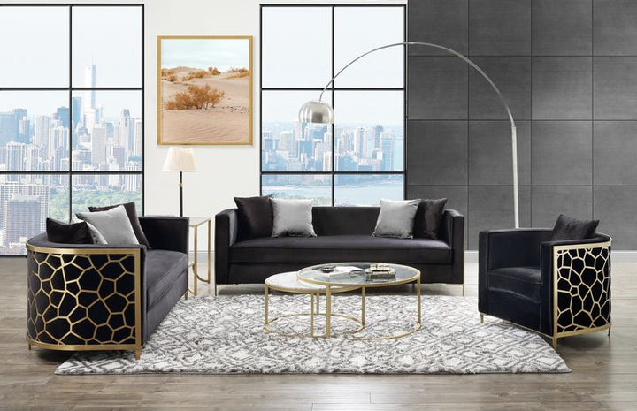 ACME Fergal Black Velvet & Gold Finish Loveseat Model 55666 - MONAVILLA