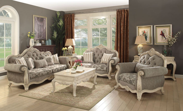 ACME Ragenardus Gray Fabric & Antique White Sofa Model 56020 - MONAVILLA