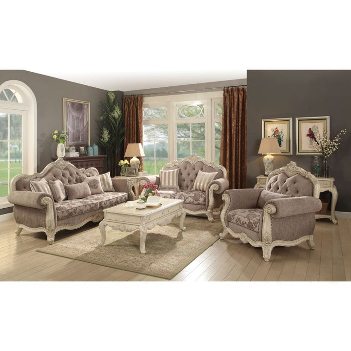 ACME Ragenardus Gray Fabric & Antique White Loveseat Model 56021 - MONAVILLA