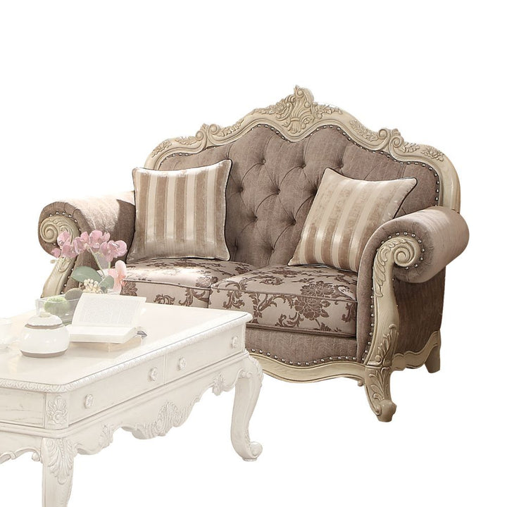 ACME Ragenardus Gray Fabric & Antique White Loveseat Model 56021 - MONAVILLA