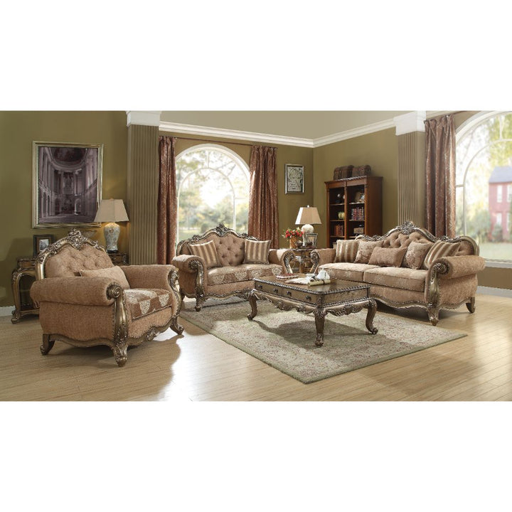 ACME Ragenardus Fabric & Vintage Oak Loveseat Model 56031 - MONAVILLA