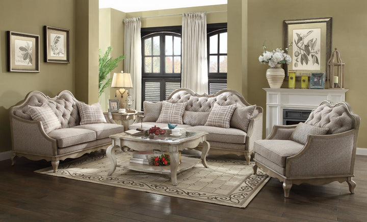 ACME Chelmsford Antique Taupe & Clear Glass Coffee Table Model 86050 - MONAVILLA