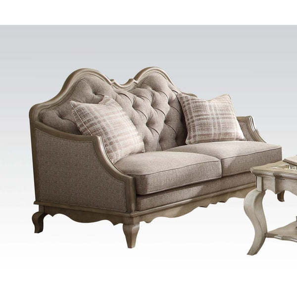 ACME Chelmsford Beige Fabric & Antique Taupe Loveseat Model 56051 - MONAVILLA