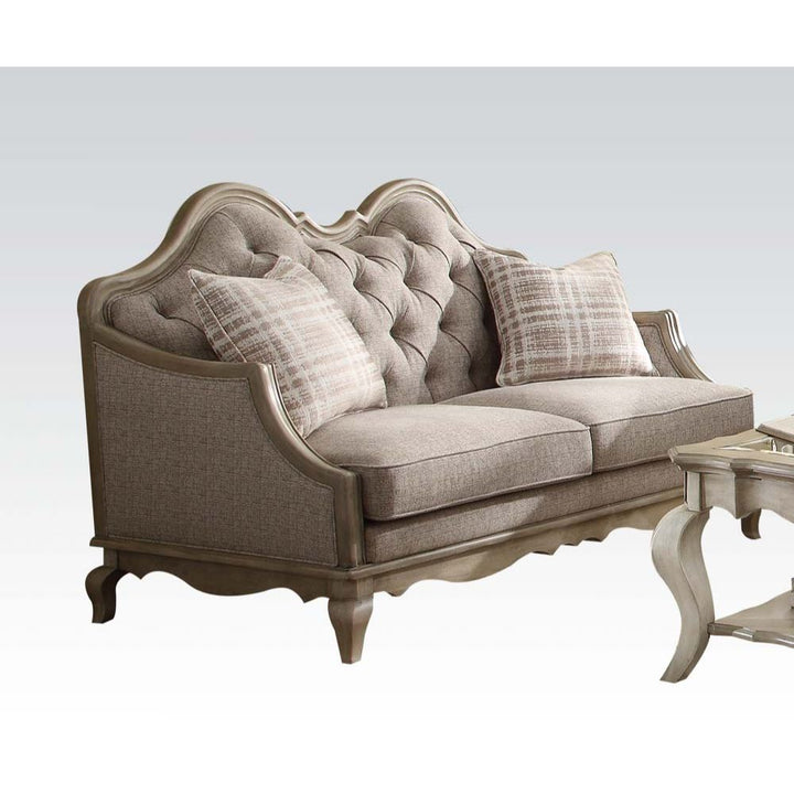 ACME Chelmsford Beige Fabric & Antique Taupe Loveseat Model 56051 - MONAVILLA