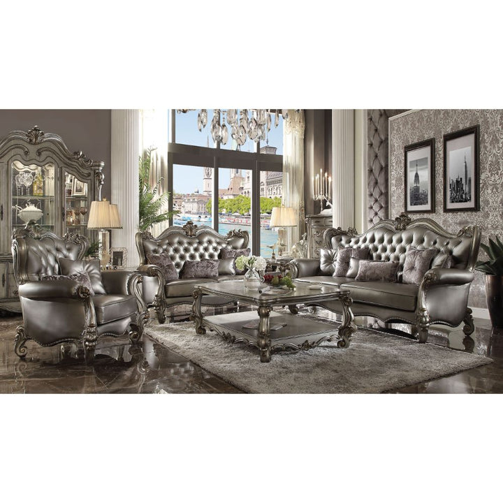 ACME Versailles Silver PU & Antique Platinum Loveseat Model 56821 - MONAVILLA