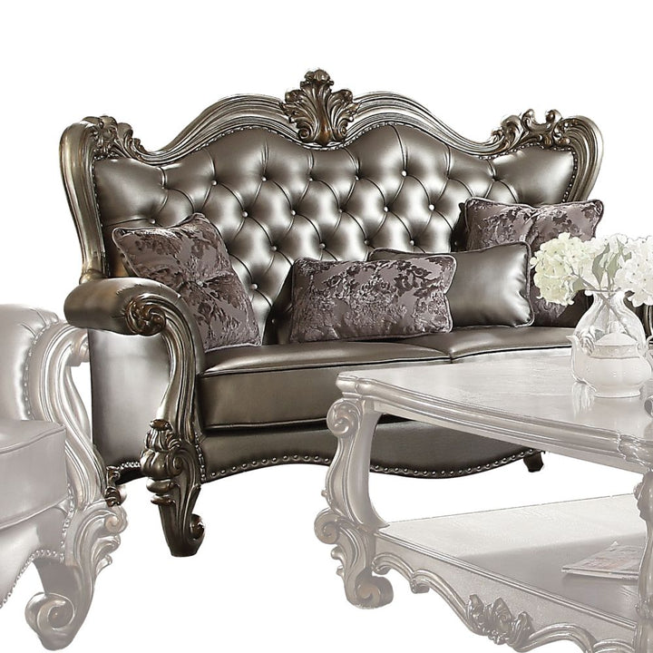 ACME Versailles Silver PU & Antique Platinum Loveseat Model 56821 - MONAVILLA