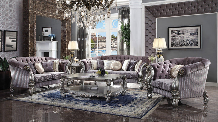 ACME Versailles Velvet & Antique Platinum Loveseat Model 56826 - MONAVILLA