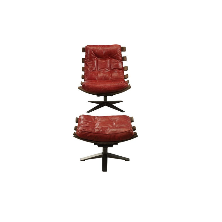 ACME Gandy Antique Red Top Grain Leather Accent Chair Model 59531 - MONAVILLA