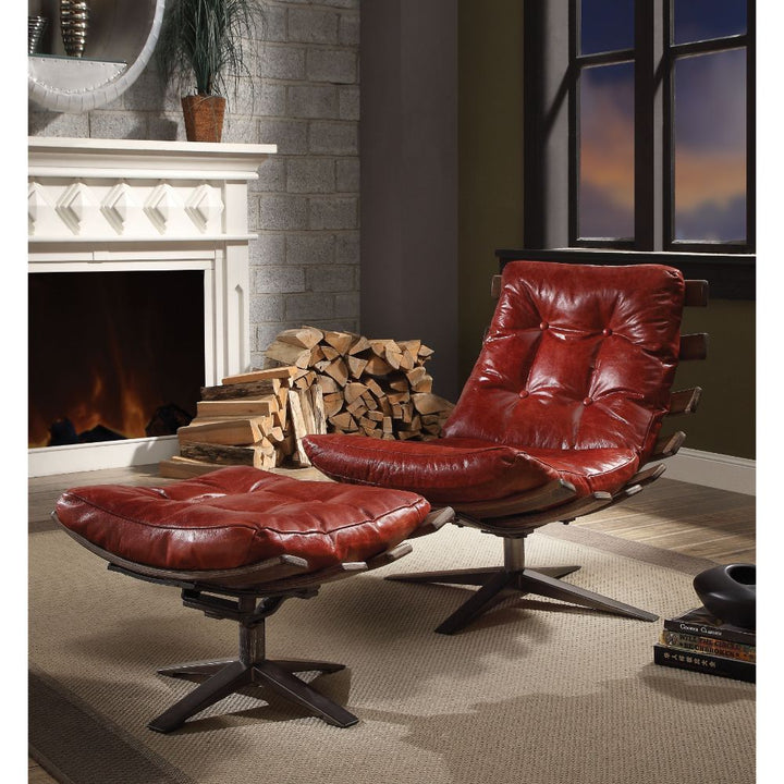ACME Gandy Antique Red Top Grain Leather Accent Chair Model 59531 - MONAVILLA