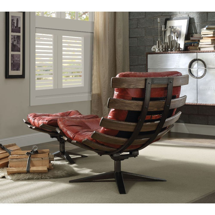 ACME Gandy Antique Red Top Grain Leather Accent Chair Model 59531 - MONAVILLA